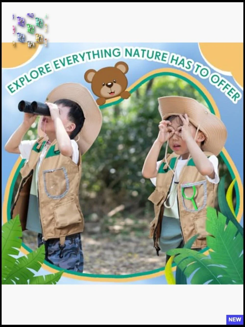 Kids Safari Explorer Vest and Hat Set Adventure Costume for Camping Cosplay